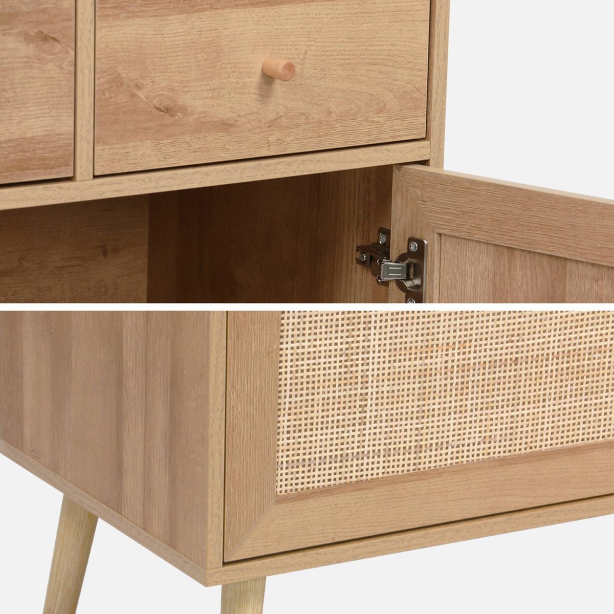 Buffet décor bois et cannage 4 portes 3 tiroirs 110 cm BOHÈME naturel, SWEEEK