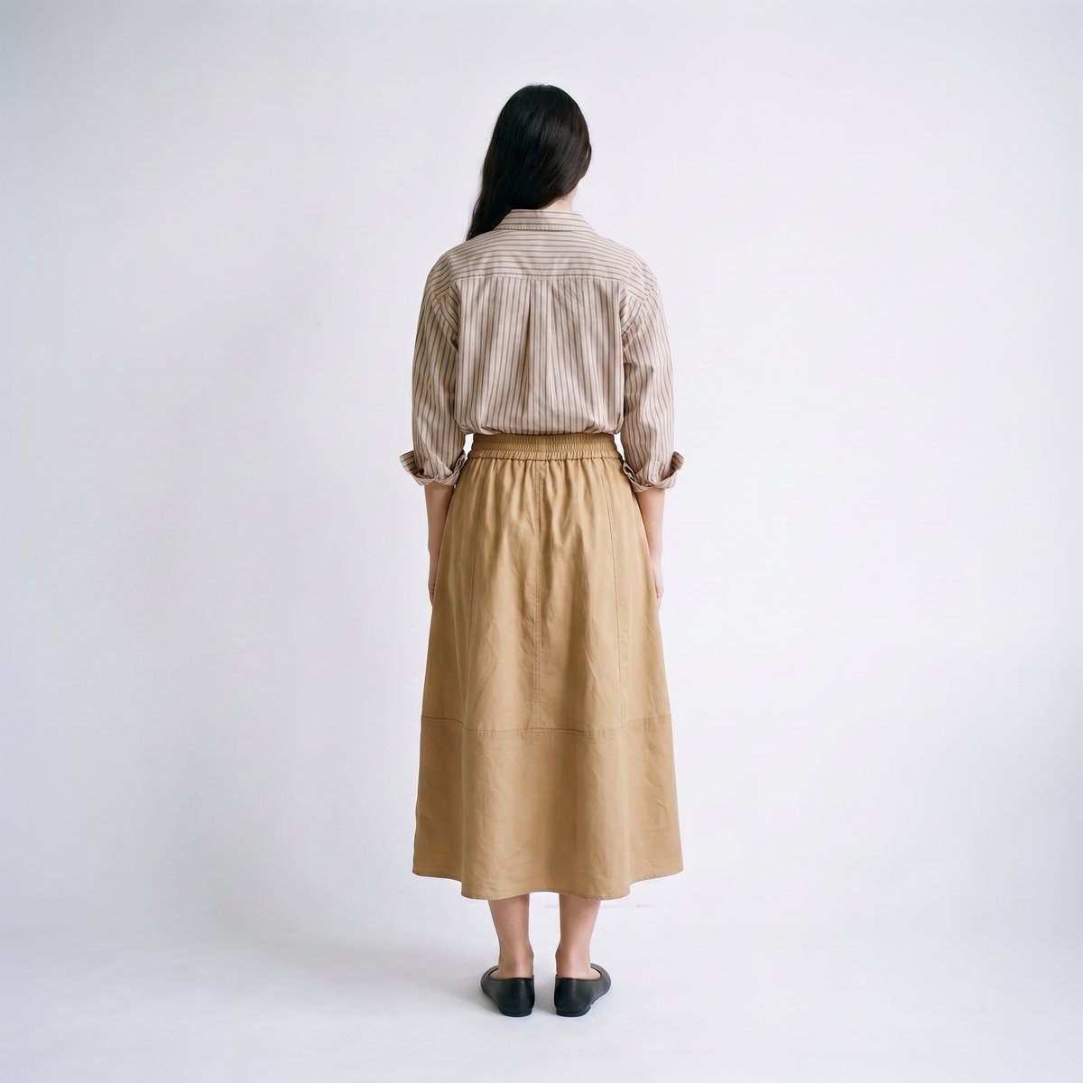 Jupe midi évasée, taille haute élastique CLONA beige, ARTLOVE