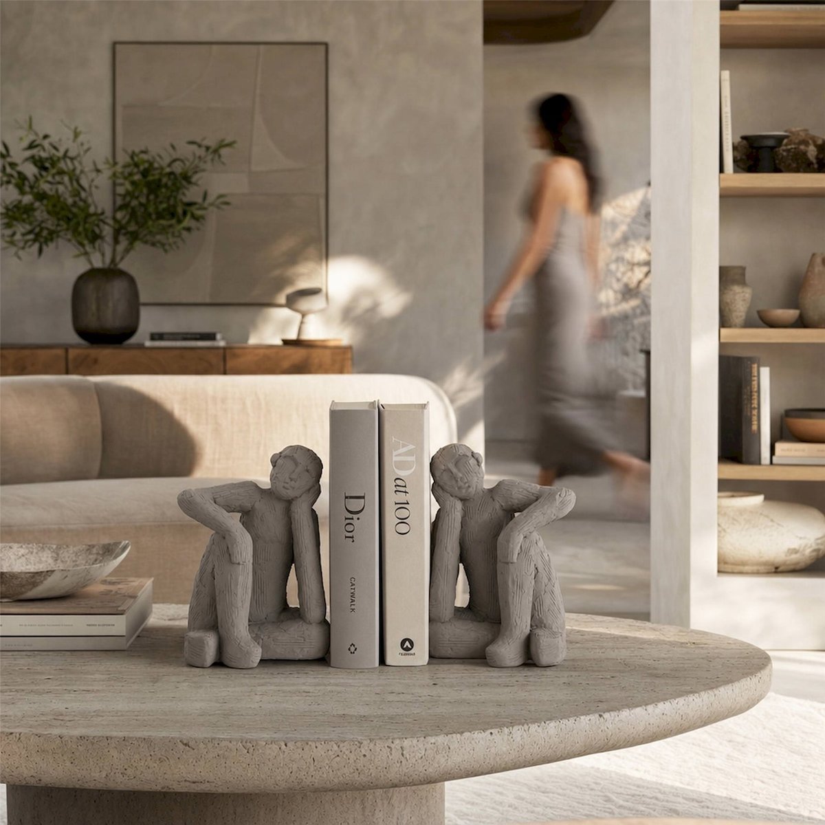 Serre-livres figurine en ciment, Lot de 2 gris, RECOLLECTION