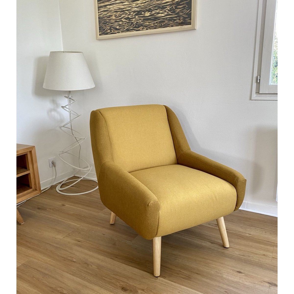 Fauteuil rétro en tissu ethnique - FLORIDE ocre, MATHI DESIGN