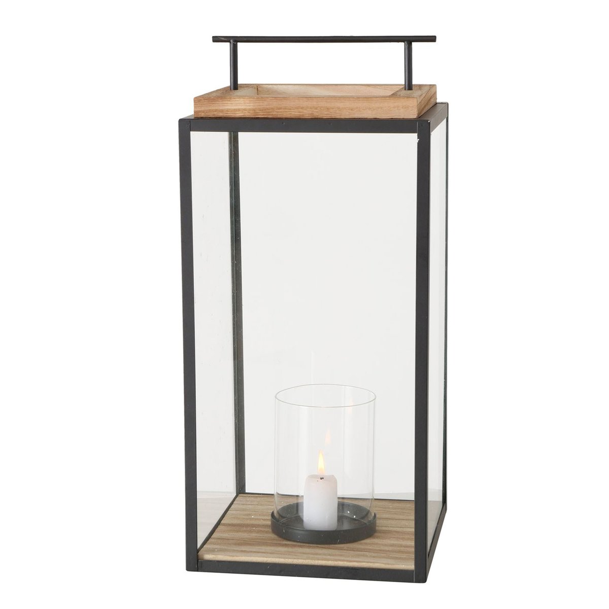 Set de 2 lanternes en métal noir et bois 20x20x45cm bois, WADIGA