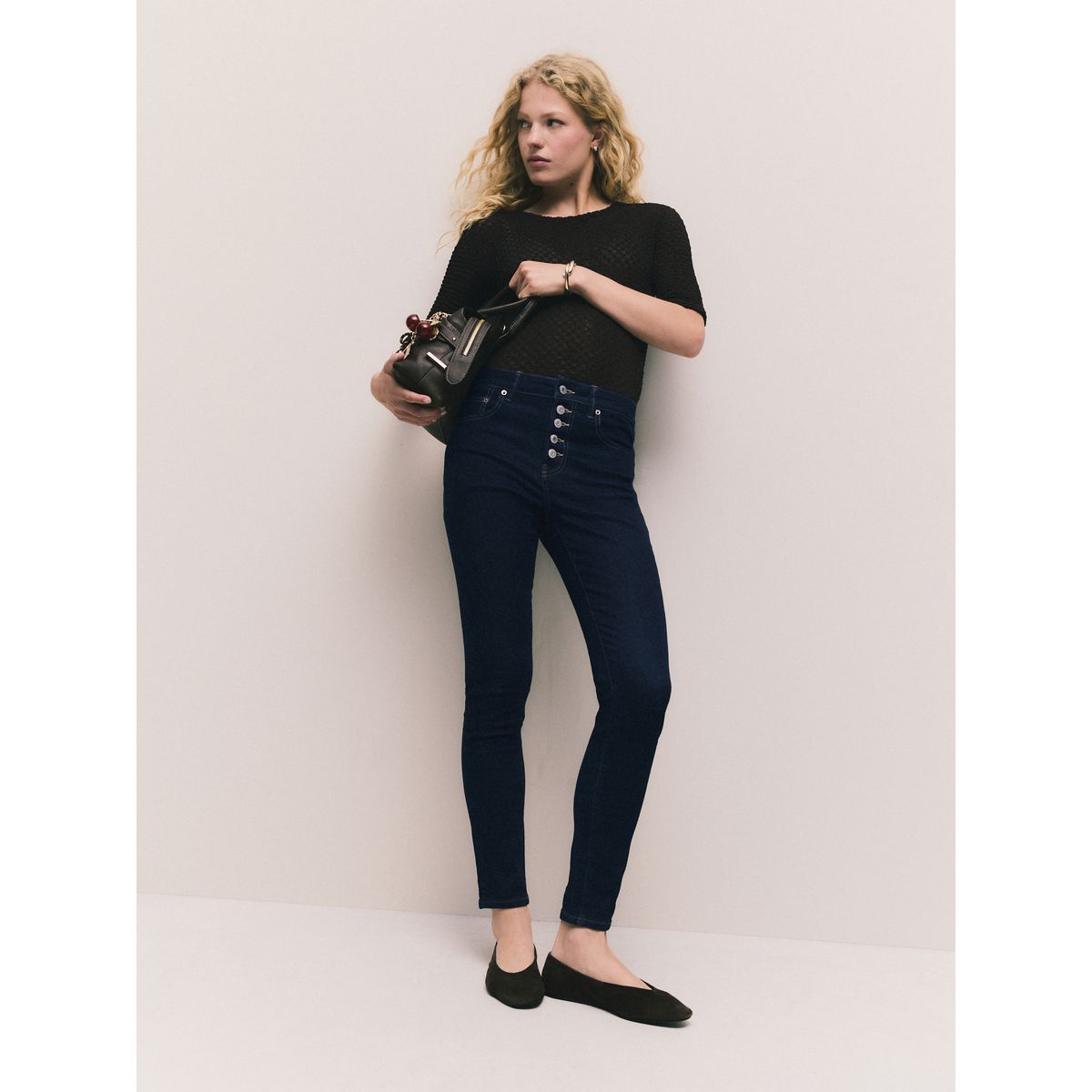 Jean skinny à braguette boutonnée délavage bleu, NEXT