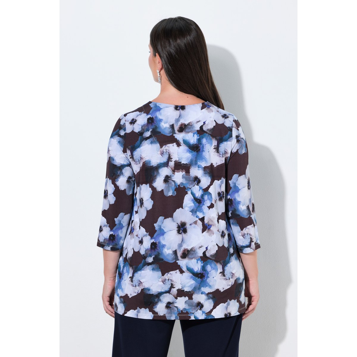 T-shirt au tombé fluide, motif à fleurs acajou, ULLA POPKEN