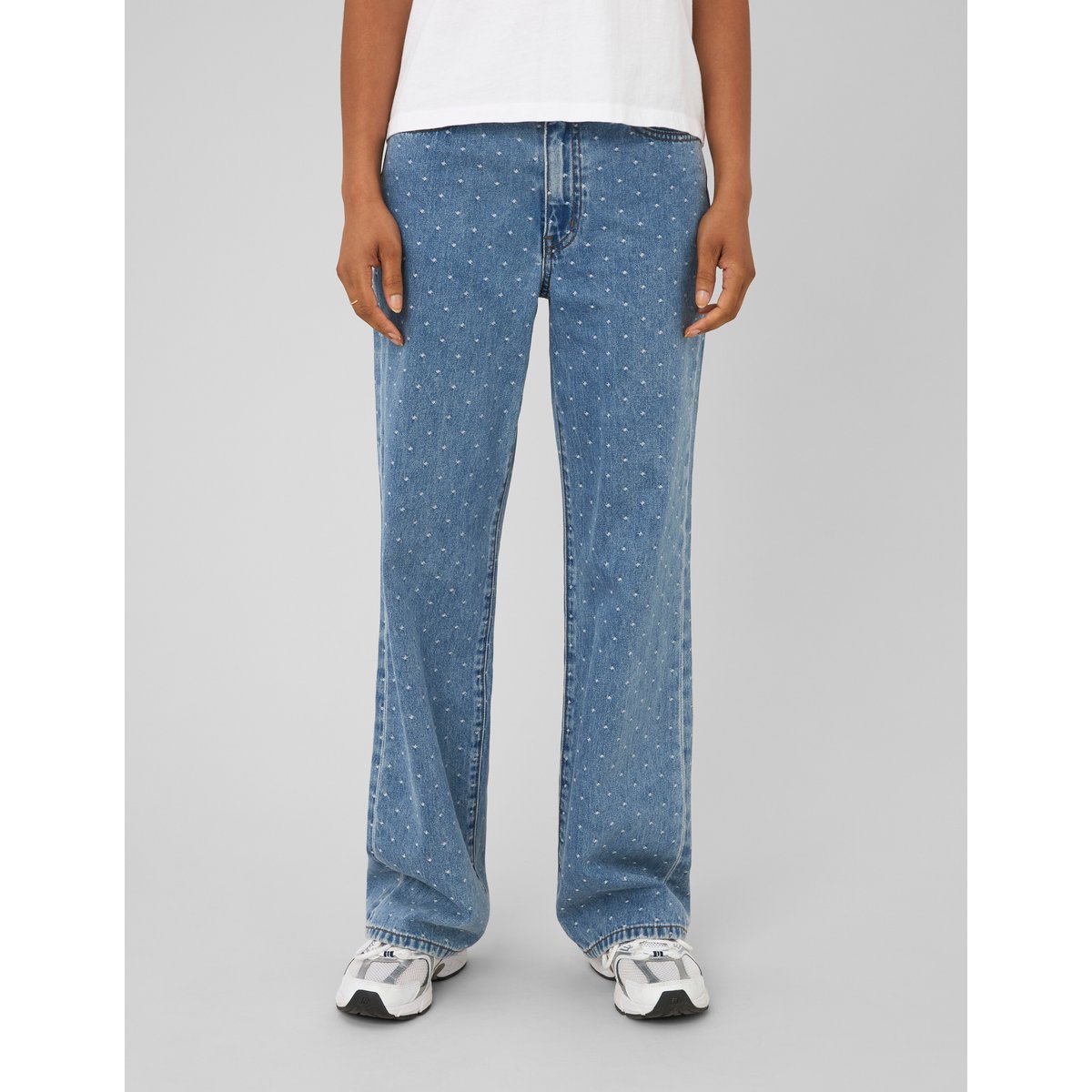 Jean straight brodé pois bleu moyen, BZB
