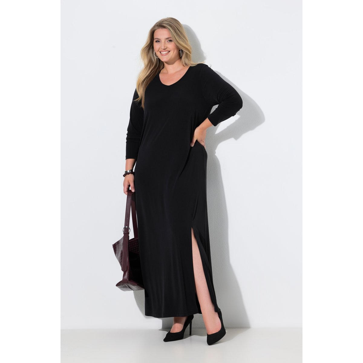 Robe maxi, empiècements aux épaules noir, ULLA POPKEN