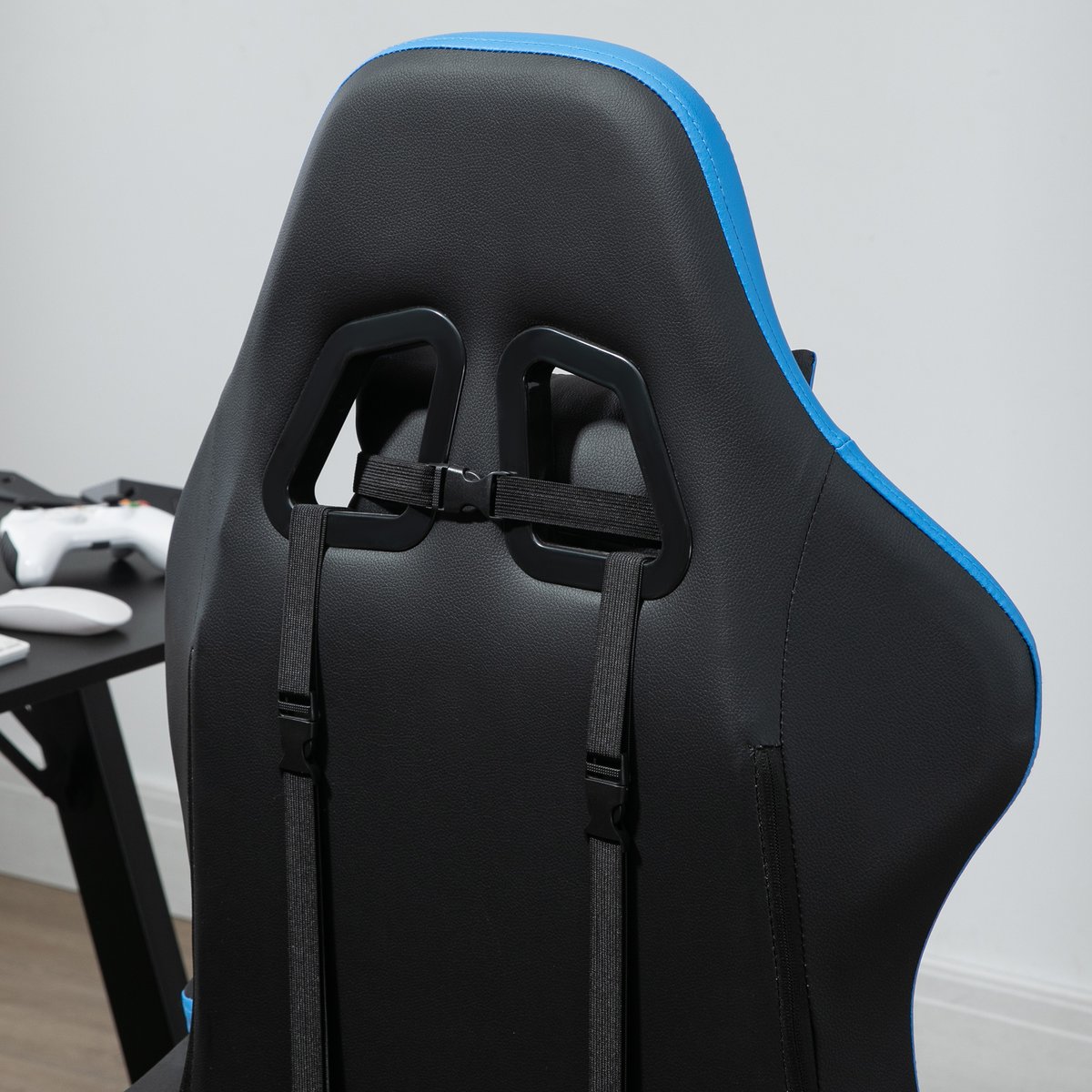 Fauteuil gaming Polyuréthane Noir noir et bleu, HOMCOM
