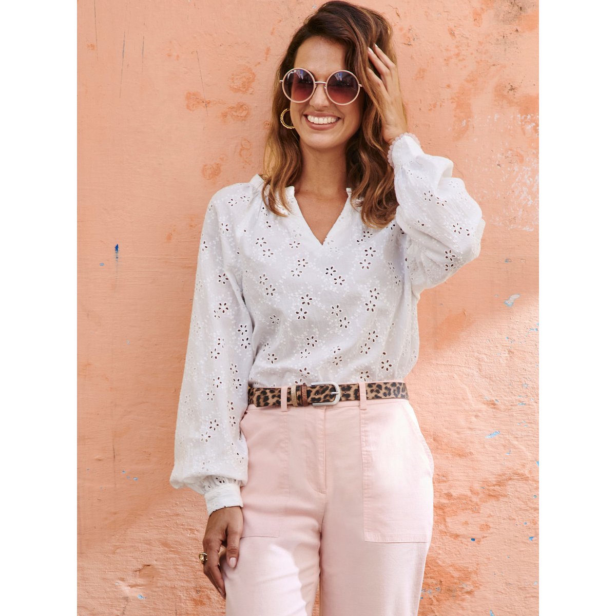 Blouse style vareuse broderie anglaise blanc, DAXON