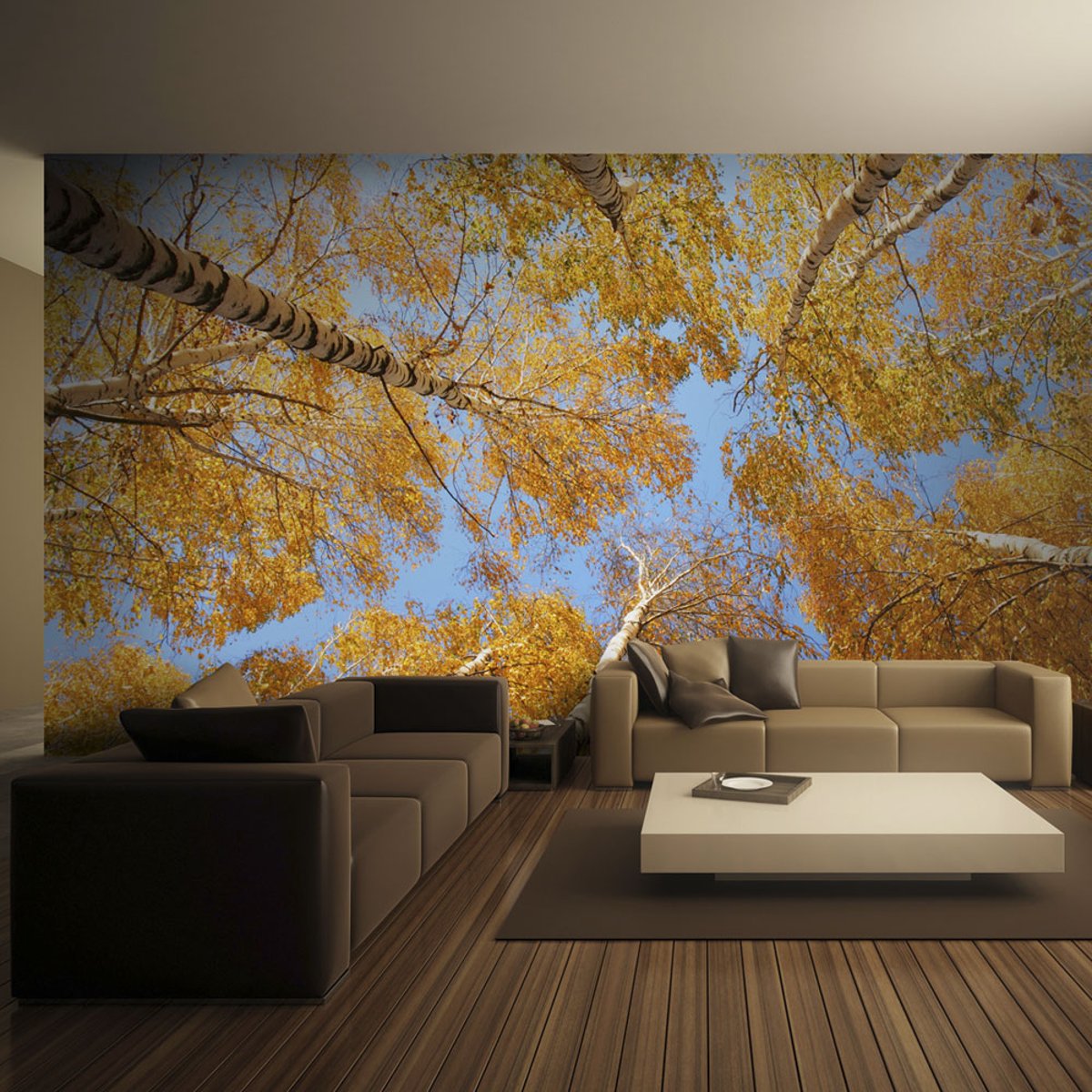 Papier peint intissé panoramique Paysage Arbres d'automne orange / cuivré, EDEN