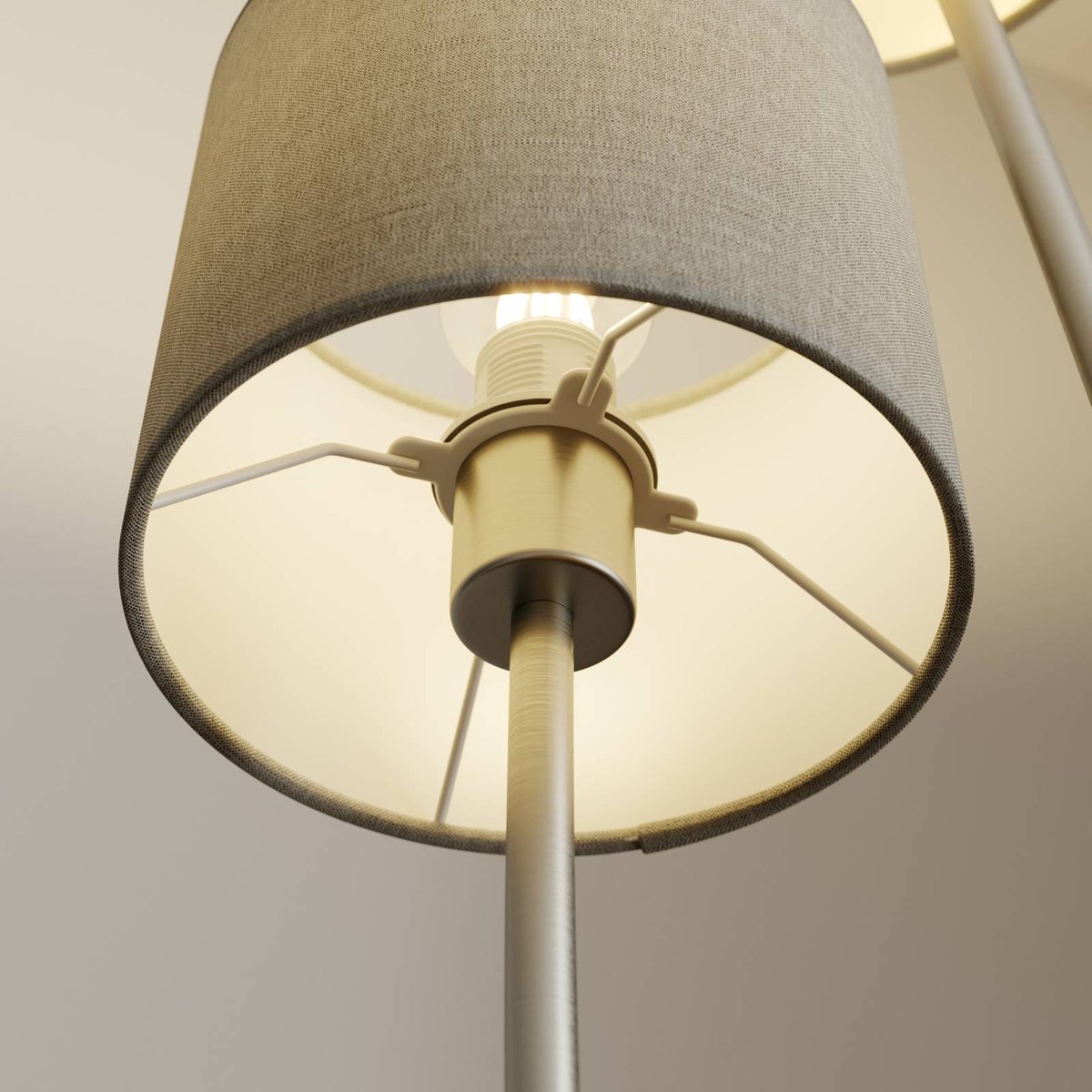 Lampadaire en textile moderne, Juljana taupe, nickel satiné, LUCANDE