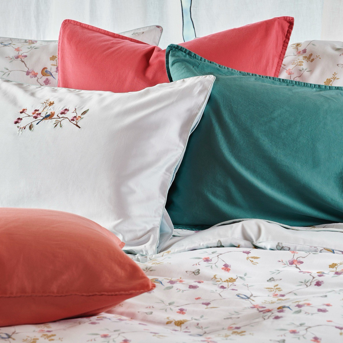 Taie D'oreiller   Satin De Coton - JARDIN SUSPENDU motifs, TRADITION DES VOSGES