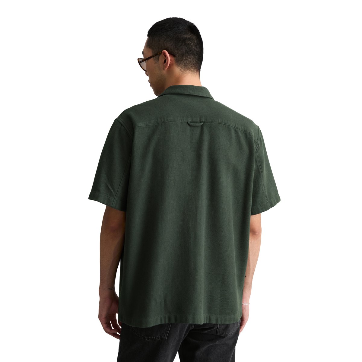 Chemise à manches courtes regular avec une structure fine vert foncé, MARC O’POLO DENIM