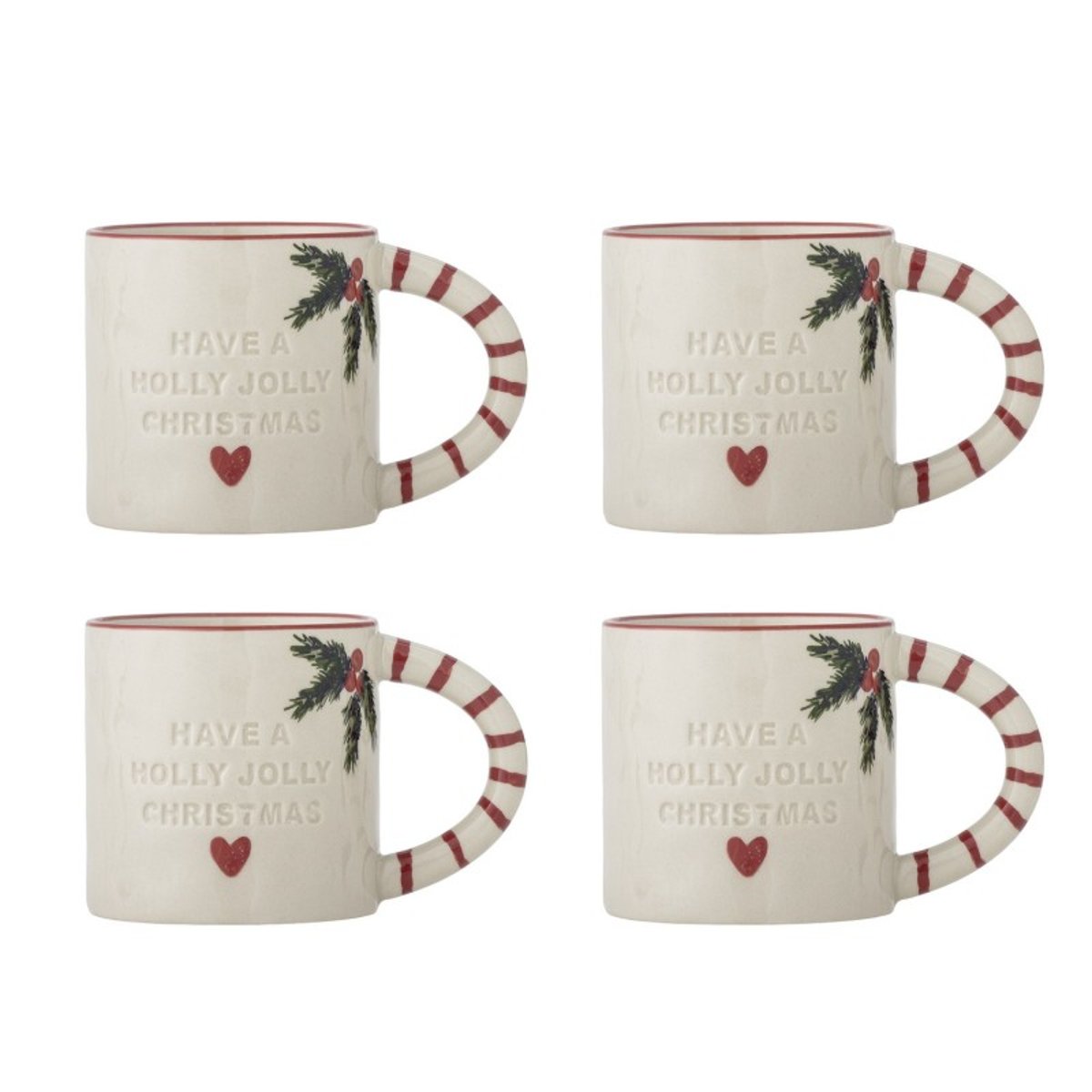 Mug grès décore noël Jovida set de 4 crème, BLOOMINGVILLE