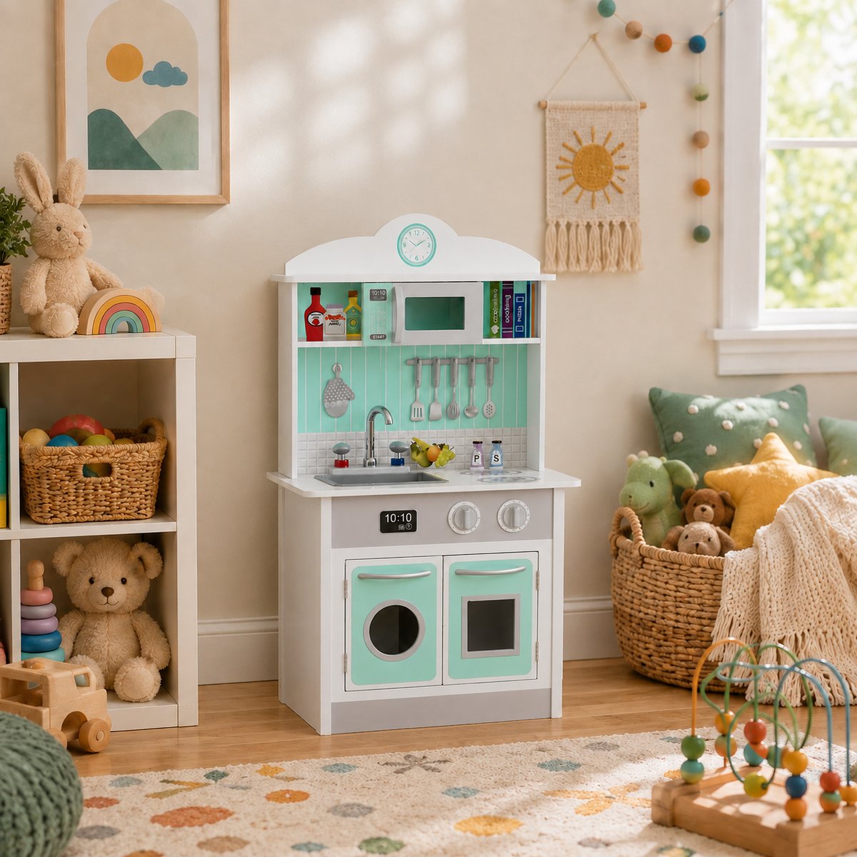 Cuisine Enfant avec évier, four et rangements, Bois, LITTLE CHEF gris, TEAMSON KIDS