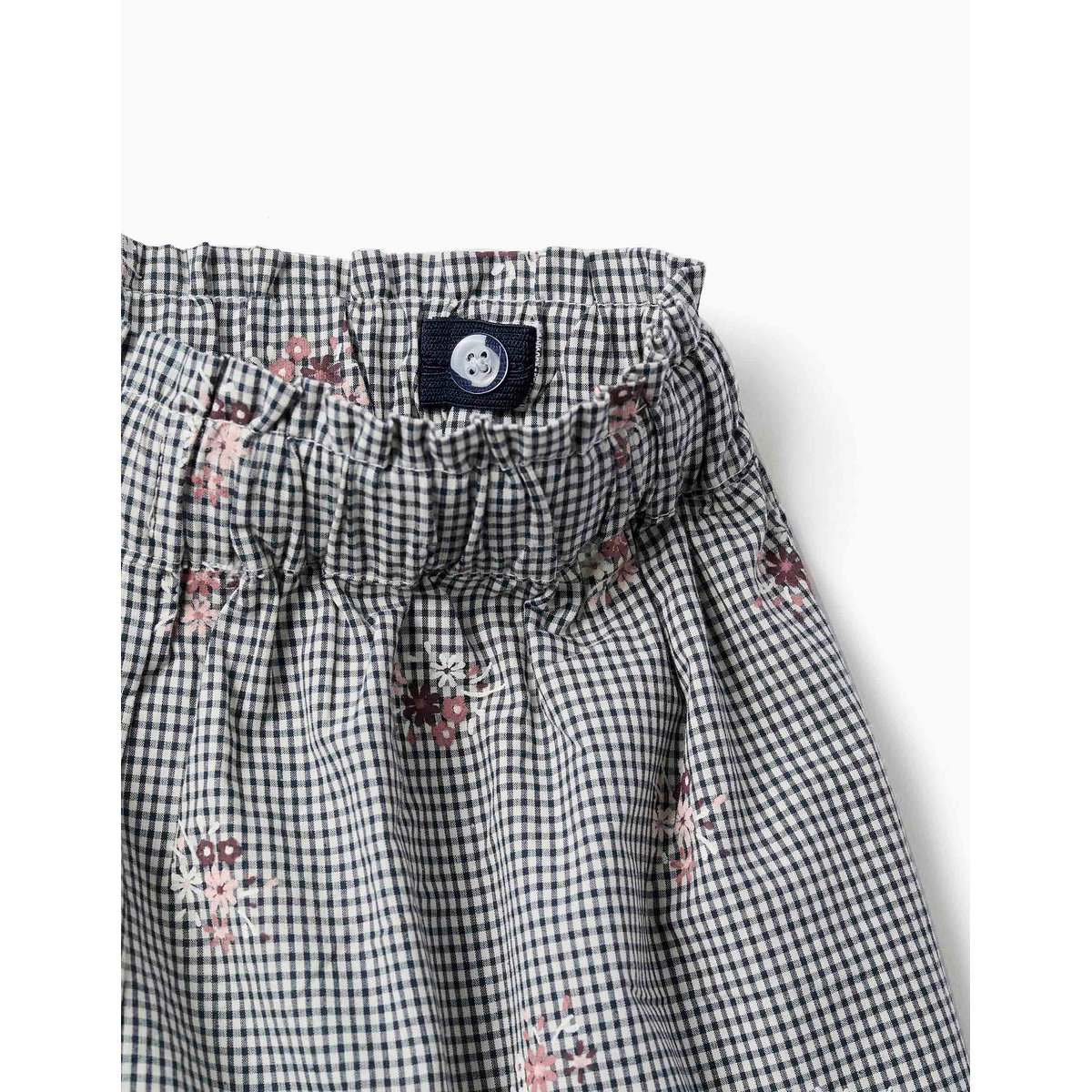 Short en coton à motif Vichy et imprimé floral bleu foncé, ZIPPY
