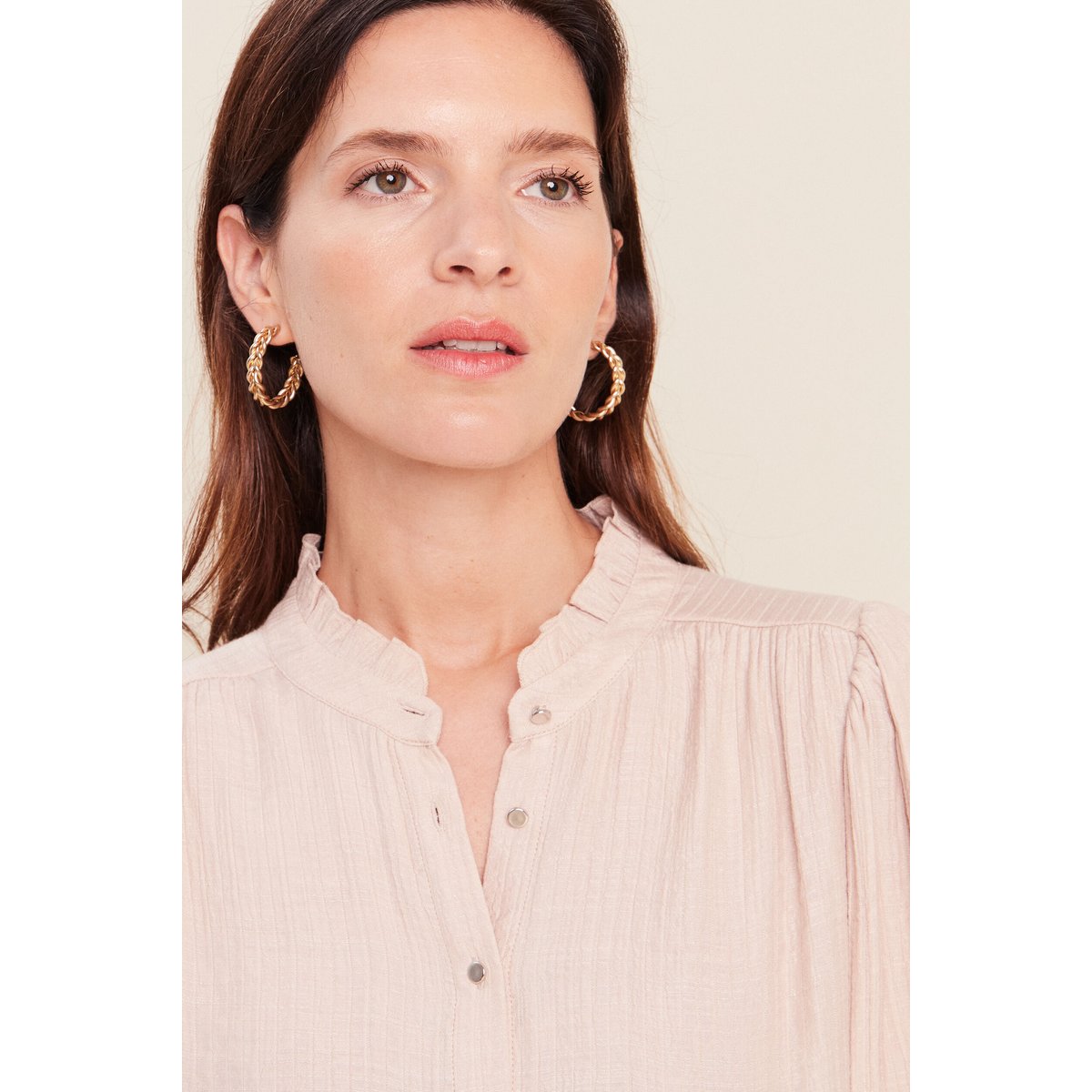 Chemise col montant manches 3/4 ivoire, BREAL