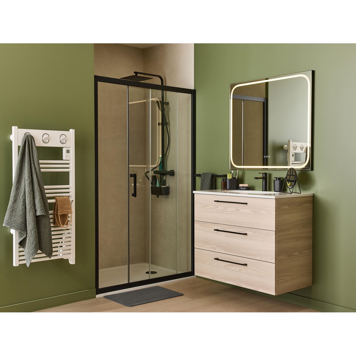 Lot de 2 colonnes de douche thermostatique, STUDIO noir, SENSEA