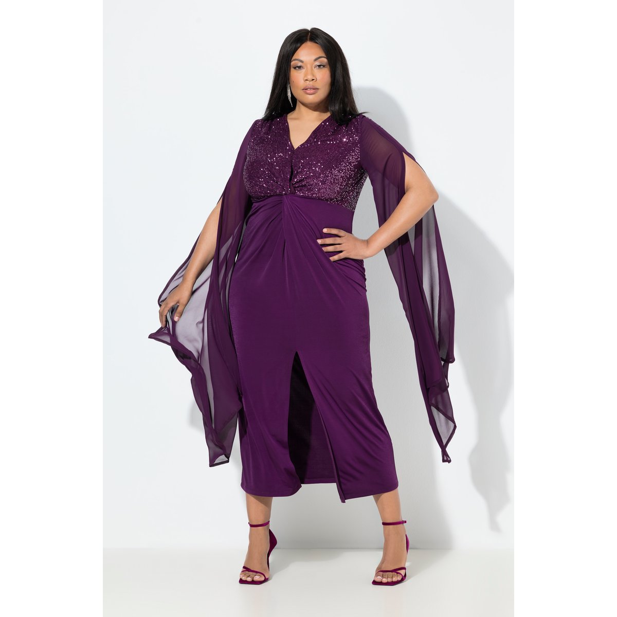 Robe maxi en mousseline, paillettes mûres, ULLA POPKEN