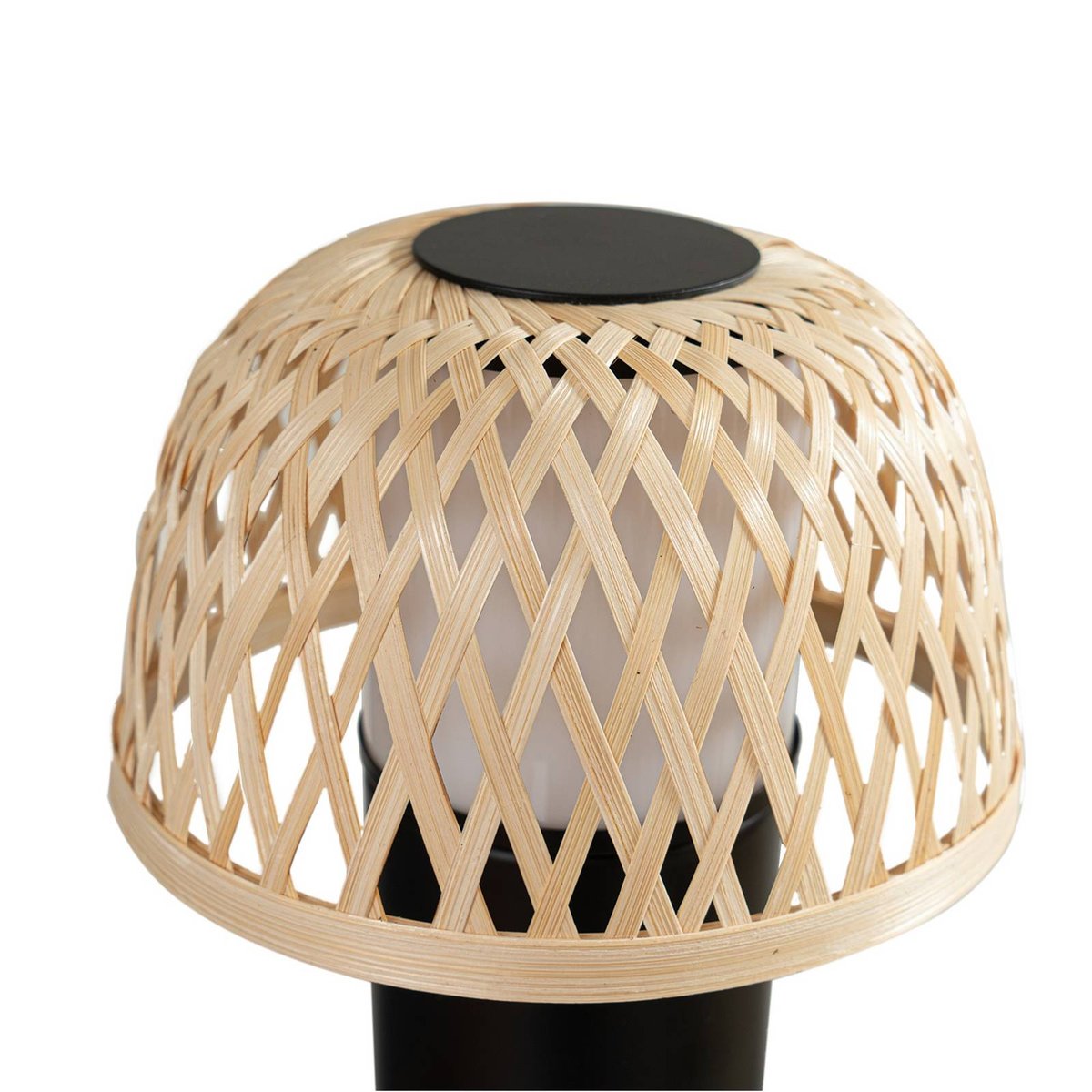 Lampe à poser en bambou moderneLED, Nifelia bois clair, noir, blanc, LINDBY