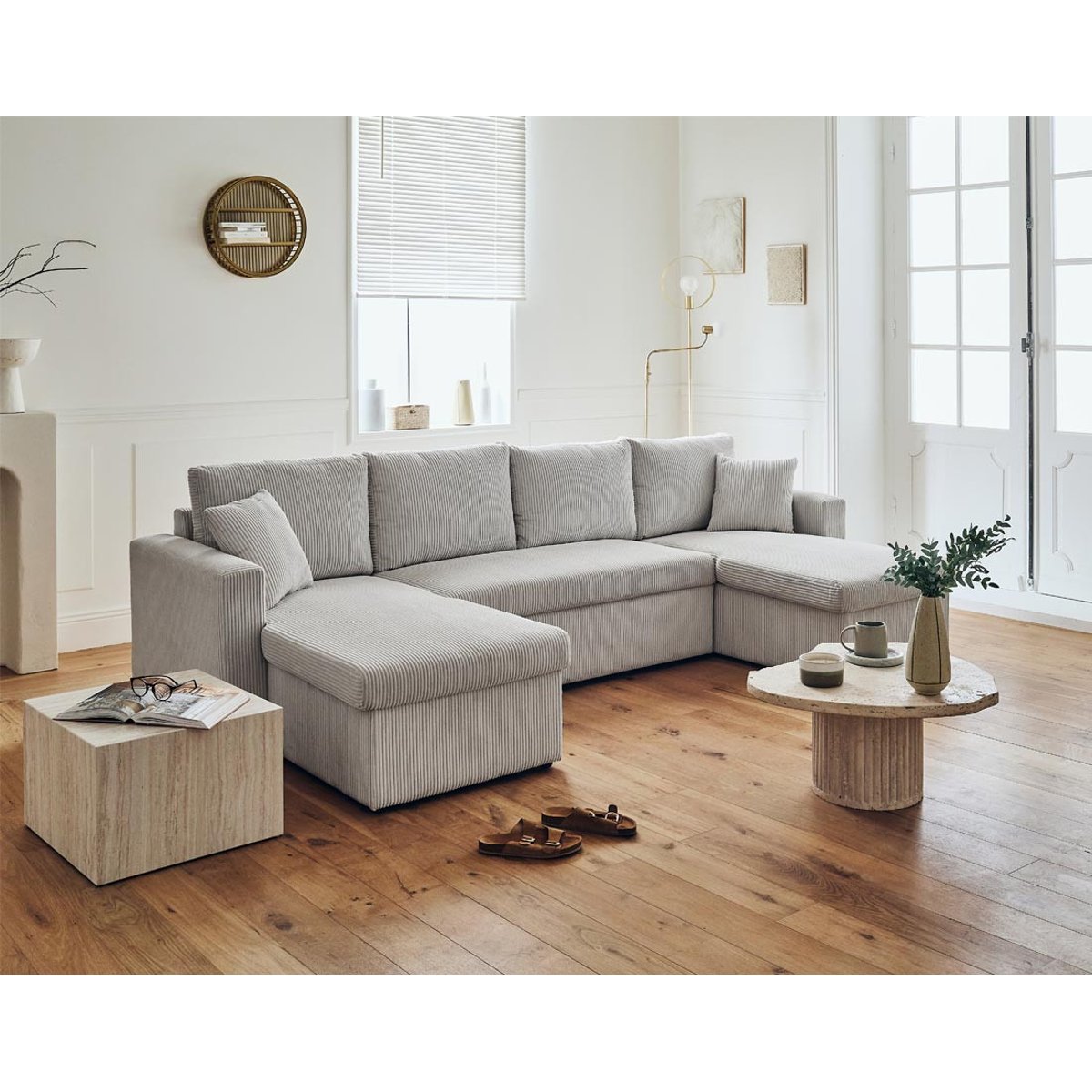 Canapé panoramique convertible 7 places, CYRUS gris clair, BEST MOBILIER