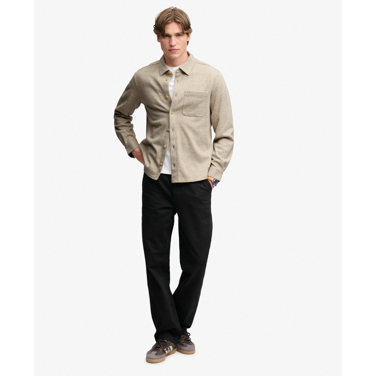 Chemise en Jersey Twill Tweed tweed écru, SUPERDRY