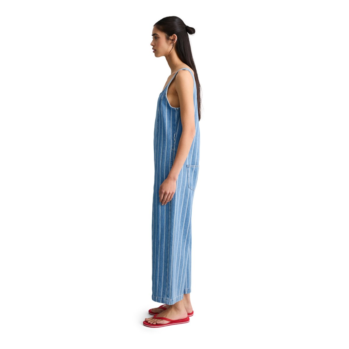Salopette en jean rayée, coupe décontractée en pur coton bio bleu, MARC O’POLO DENIM