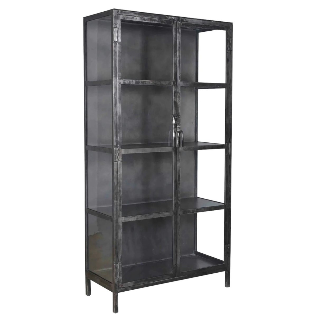 Vaisselier vitrine style industriel métal noir vieilli 2 portes en verre 90x190cm ROADIES noir, PIER IMPORT