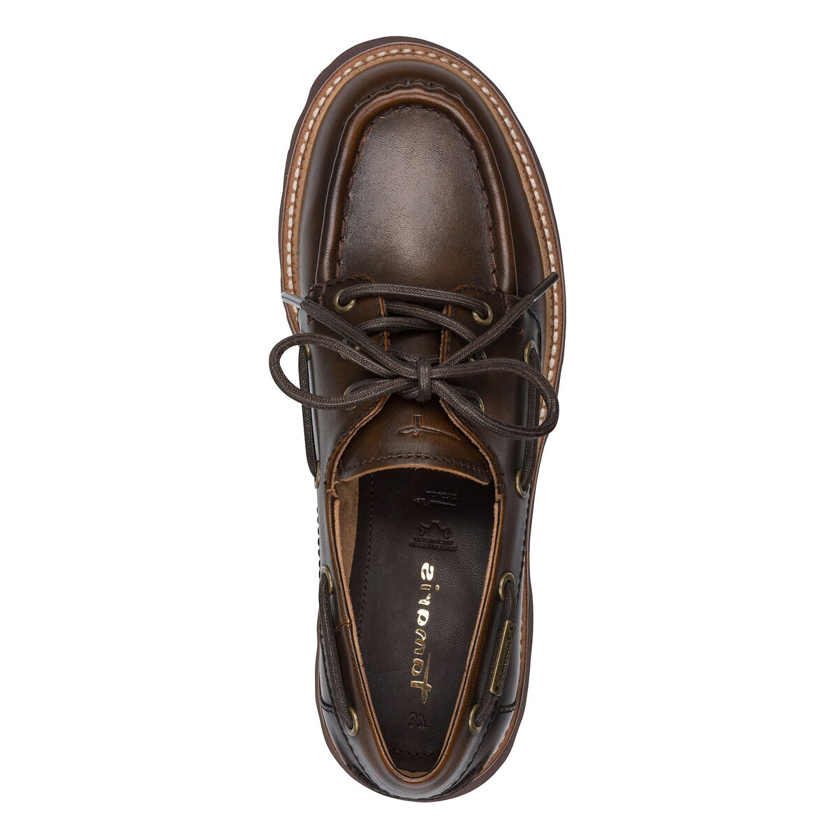 Chaussures bateau en cuir marron foncé, TAMARIS