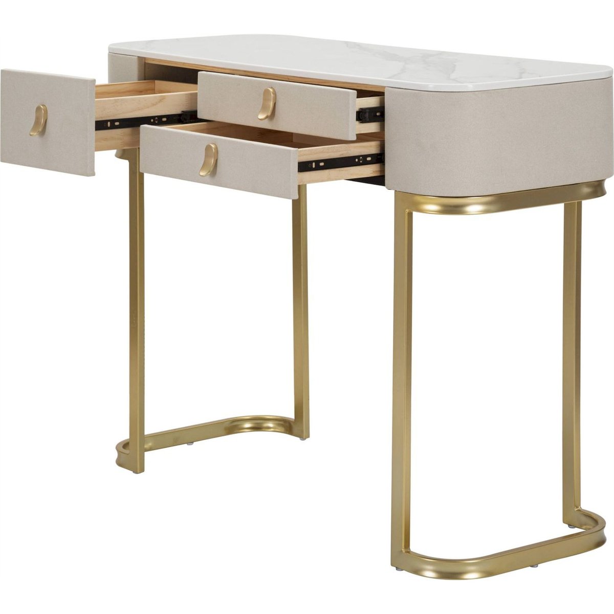 Console 3 tiroirs plateau effet marbre GLAM crème et doré, RECOLLECTION
