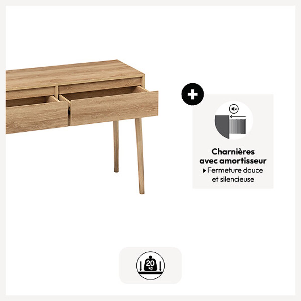 Console 2 tiroirs effet chêne naturel ABANA beige, 5FIVE SIMPLY SMART