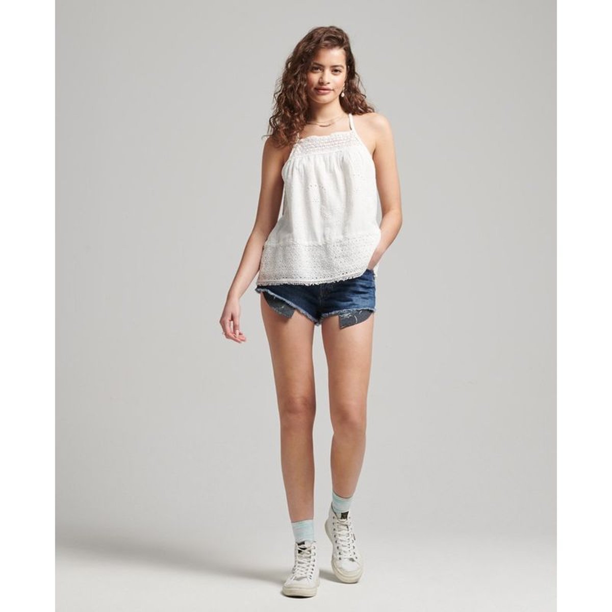 Caraco tissé à liseré en dentelle Vintage blanc éclatant, SUPERDRY