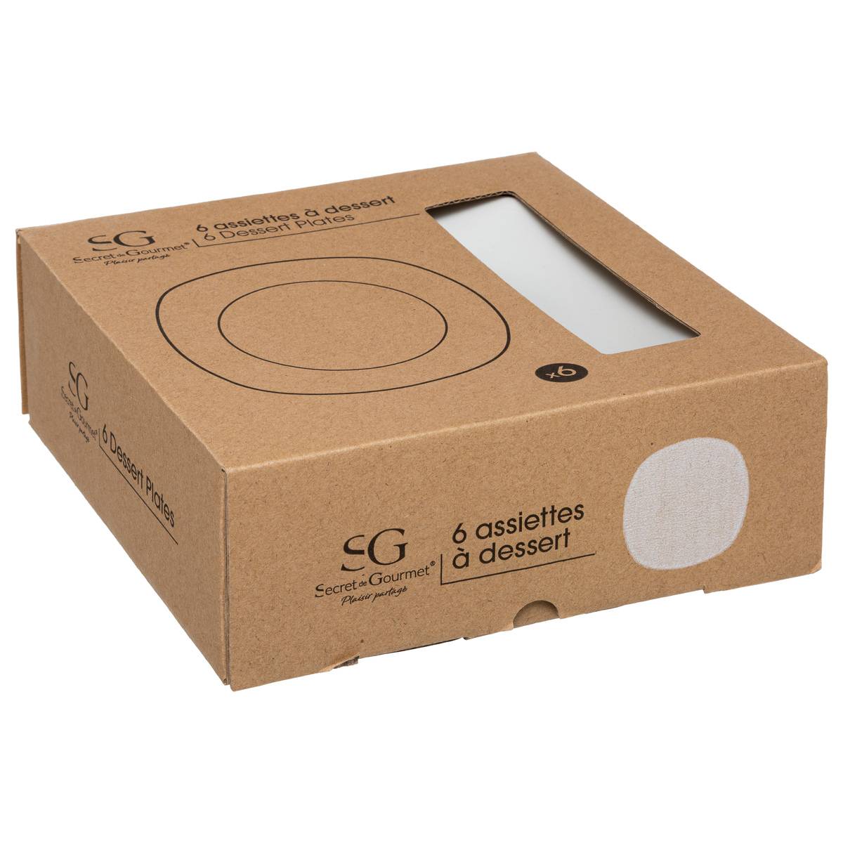 Lot de 6 assiettes en porcelaine PLAZA blanc, SECRET DE GOURMET