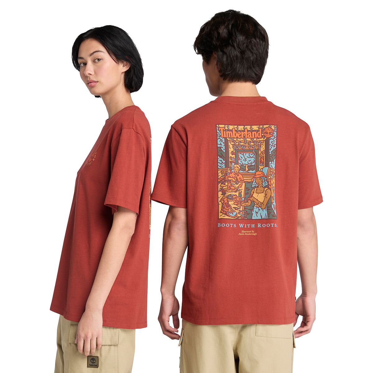 T-shirt manches courtes à motif dos rouge, TIMBERLAND