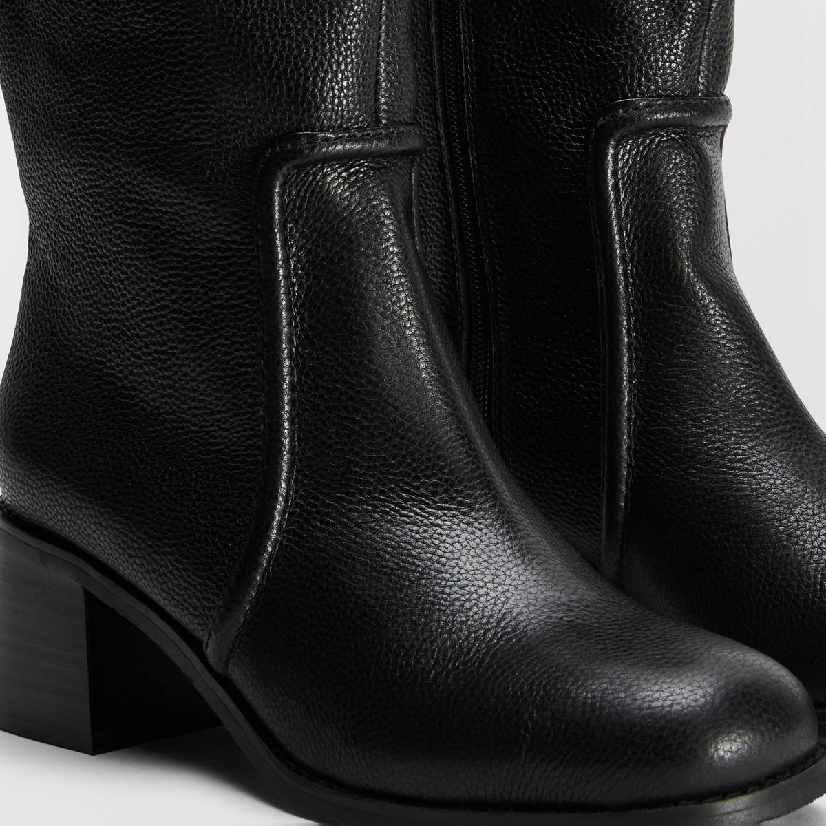 Bottes à talon en cuir noir, MONOPRIX