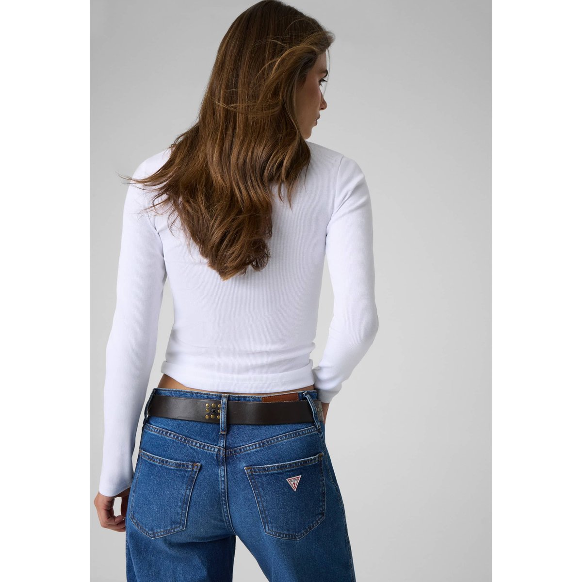 Haut À Manches Longues Avec Logo Patch blanc, GUESS
