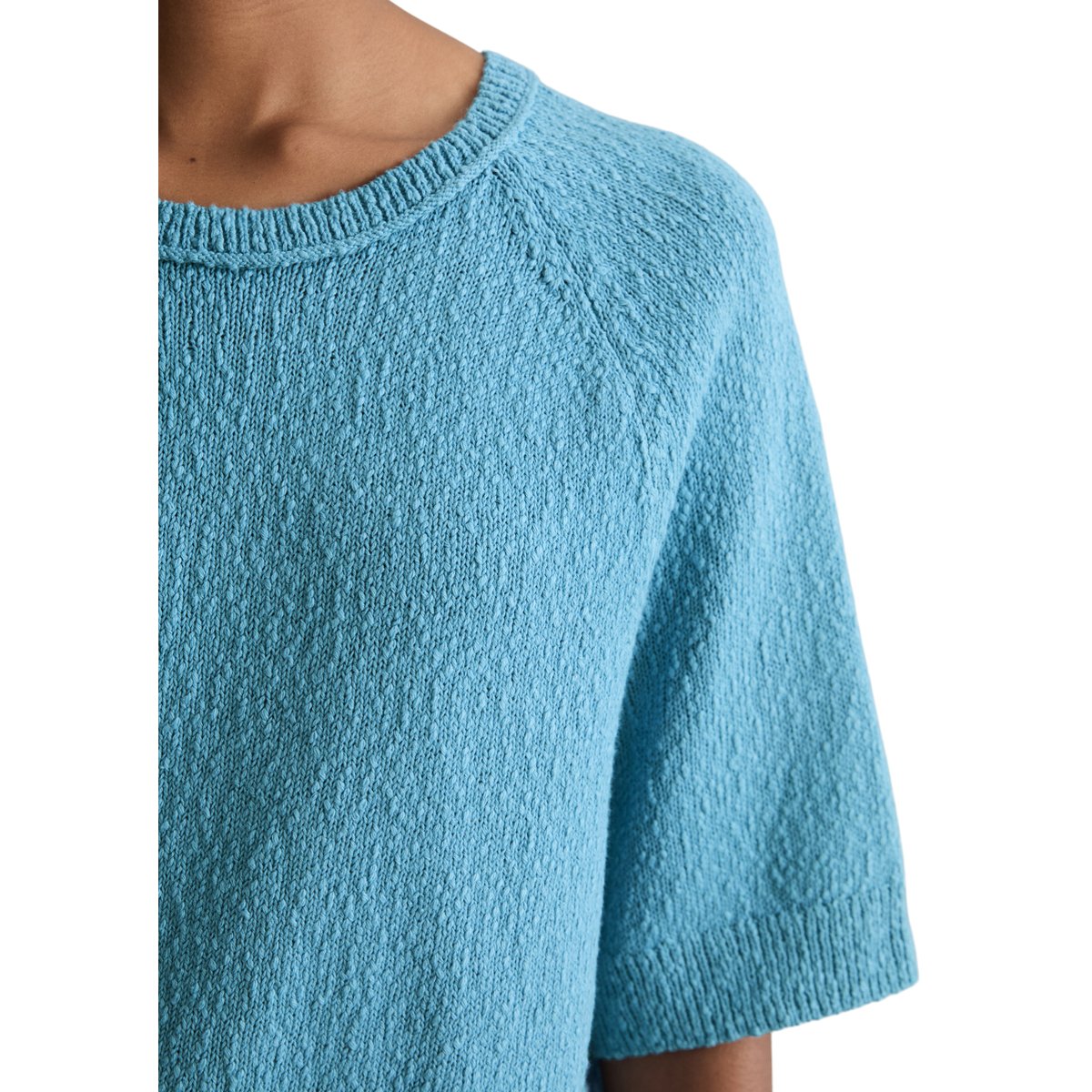 Pull à manches courtes regular en fil Cotton Slub bleu clair, MARC O’POLO DENIM