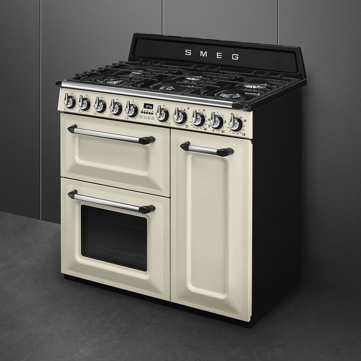 Piano de cuisson gaz 6 feux 90 cm TR93 crème brillant, SMEG