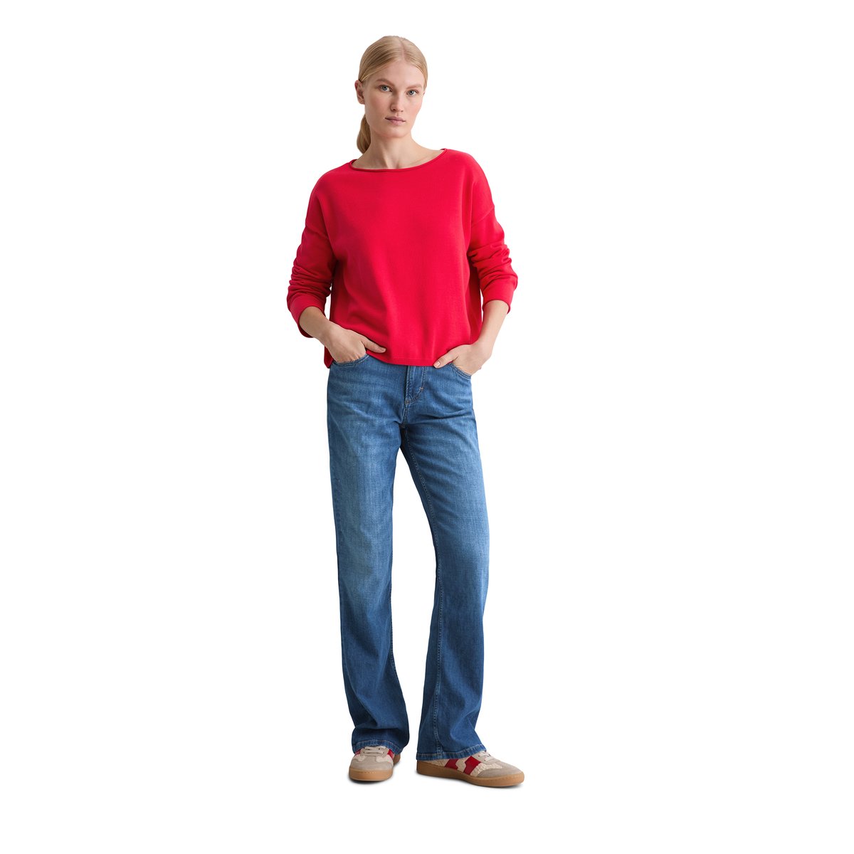 Pull en maille fine loose en pur coton bio rouge clair, MARC O'POLO