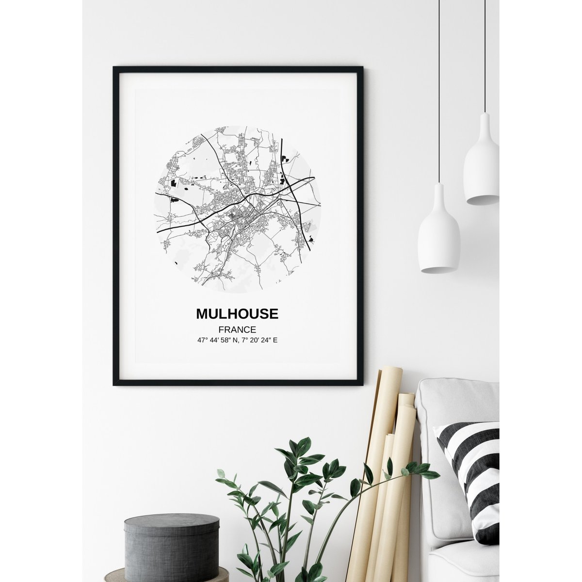 Affiche Carte Mulhouse blanc, L'AFFICHERIE