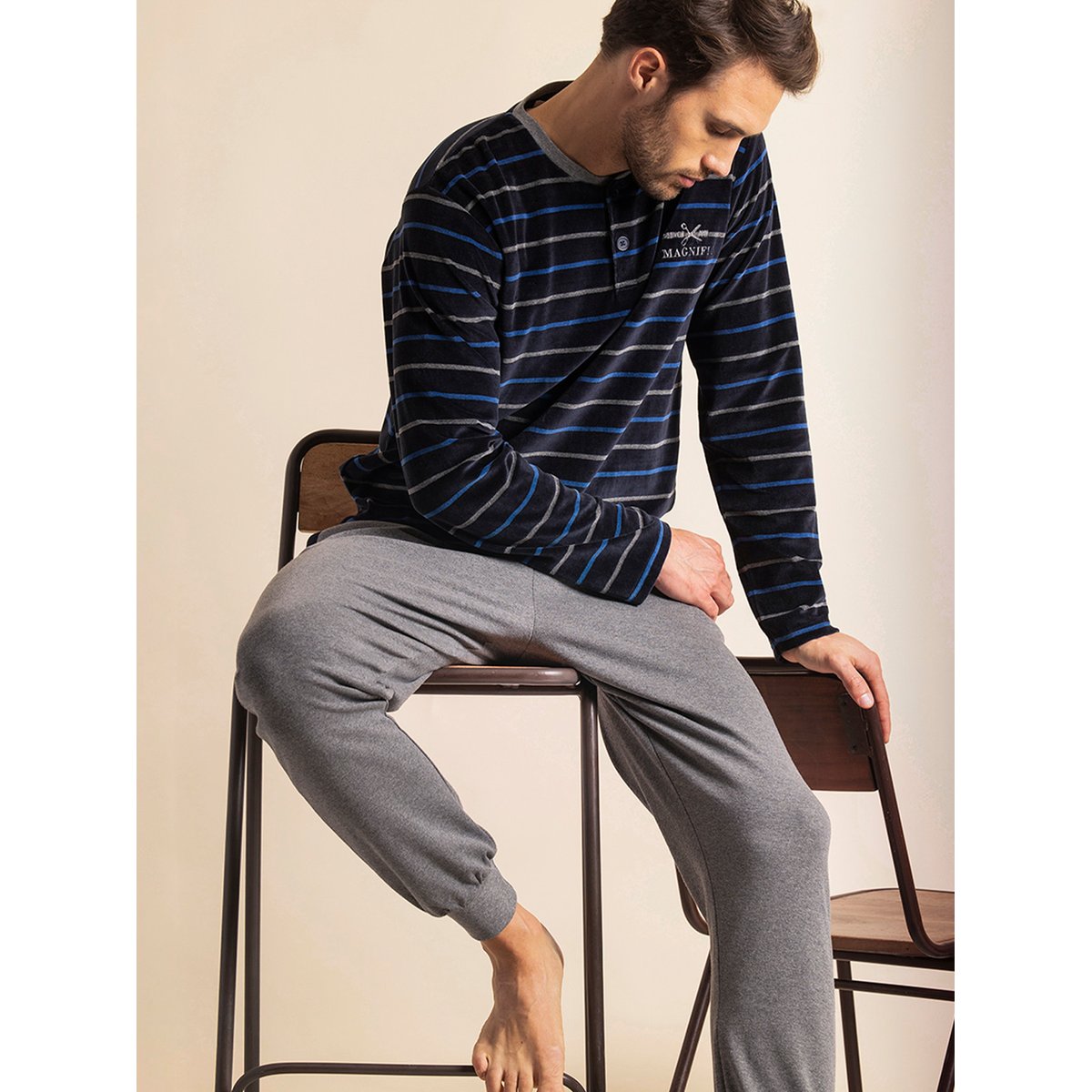 Pyjama pantalon et haut Velour Blues bleu marine, ADMAS