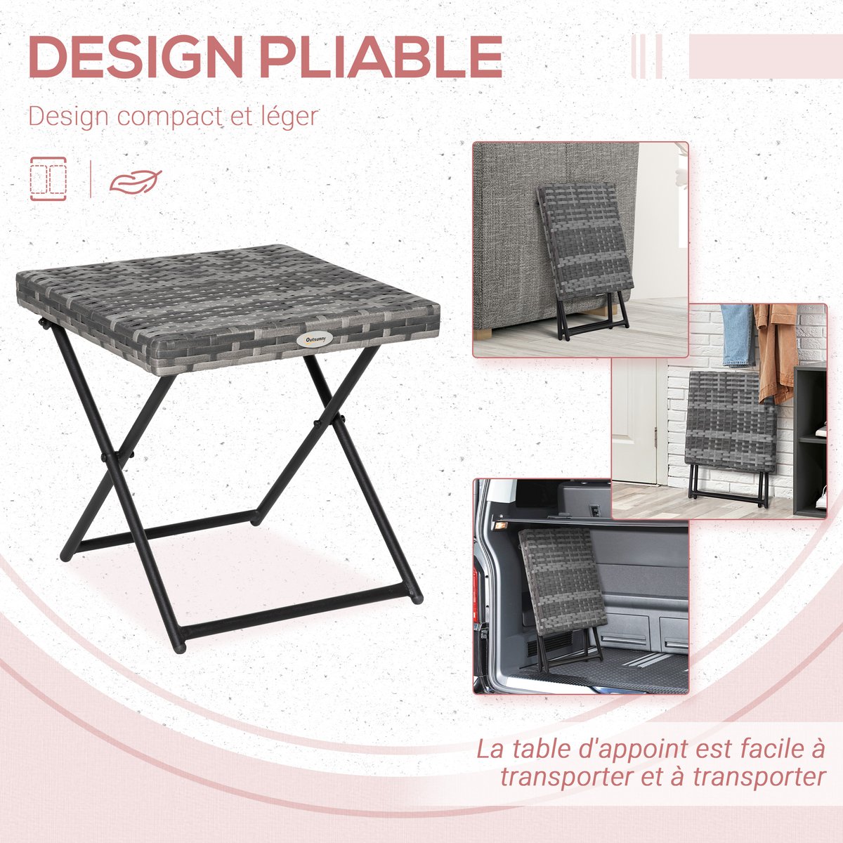 Table basse en rotin Résine tressée gris, OUTSUNNY