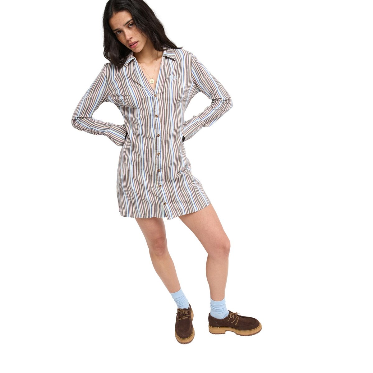 Robe chemise REMEMBER THE TIME. marron chestnut retro stripe, ROXY