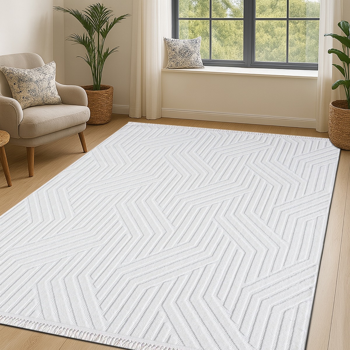 Tapis à relief géométriques moderne ORIGAMI blanc, THE DECO FACTORY