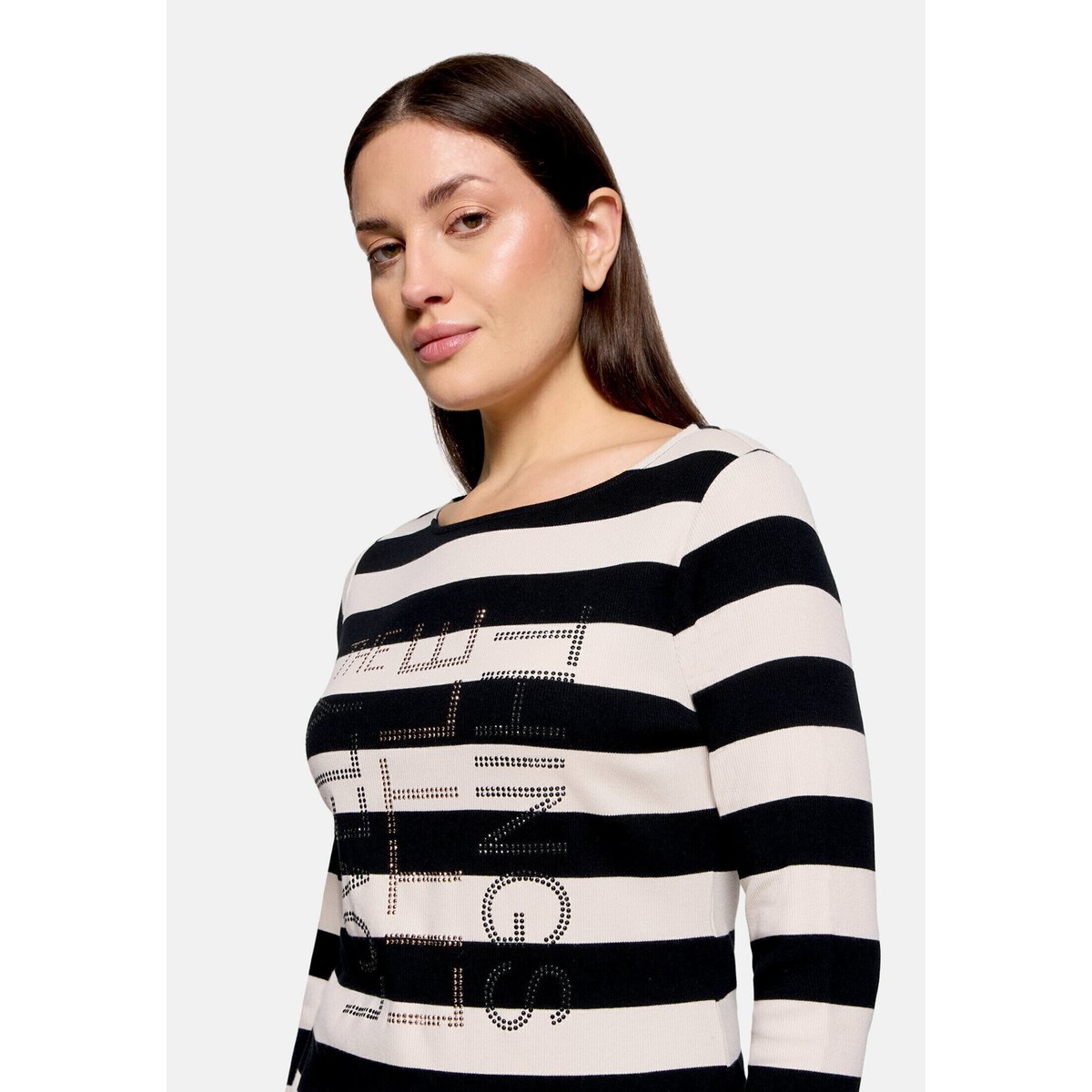 T-shirt basique de texture côtelée noir/blanc, BETTY BARCLAY