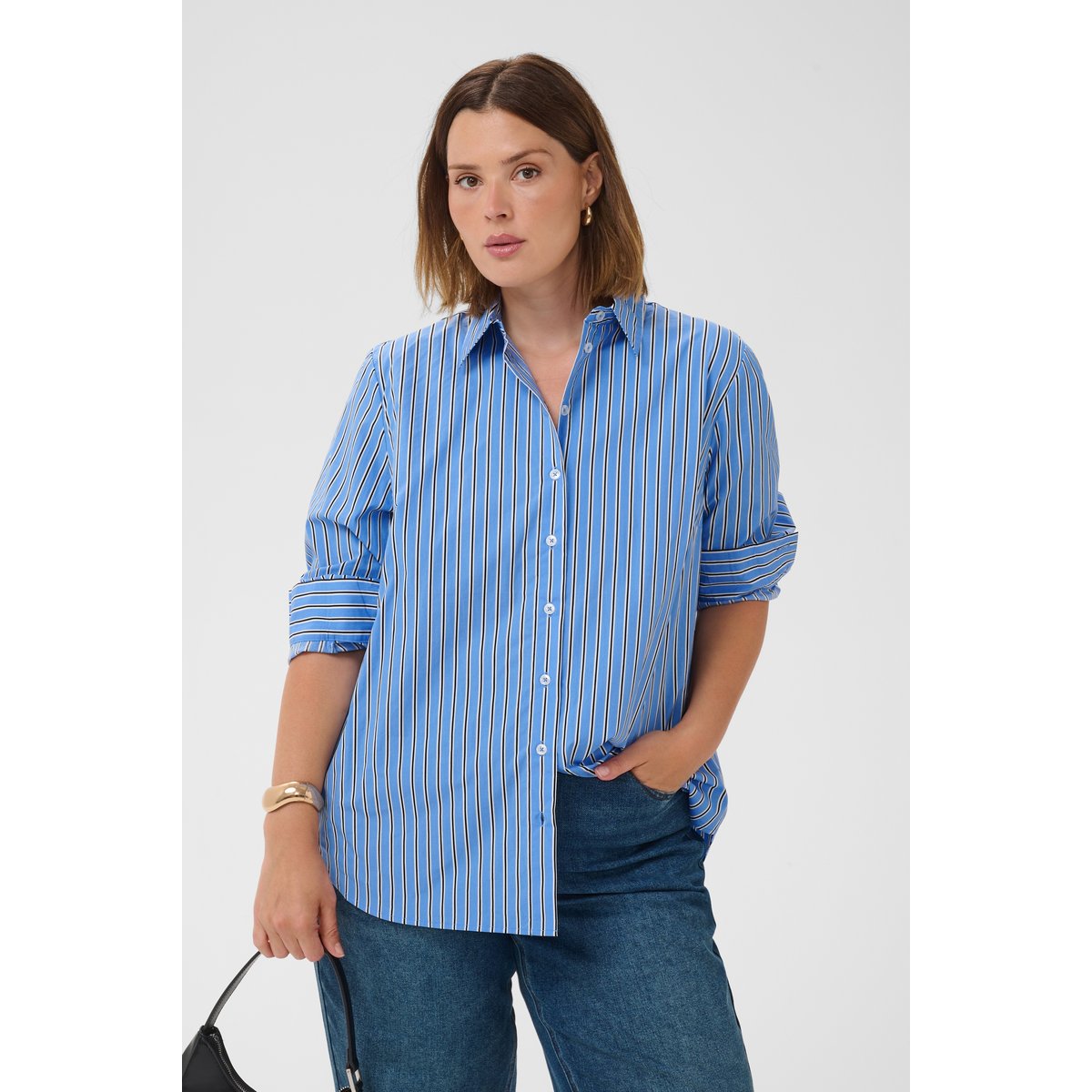Chemise à manches longues bleu provance/chalk/black deep, KAFFE CURVE