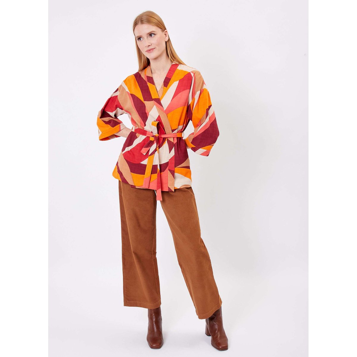 Kimono Court Imprimé KIMCO beige liège, LA FIANCÉE