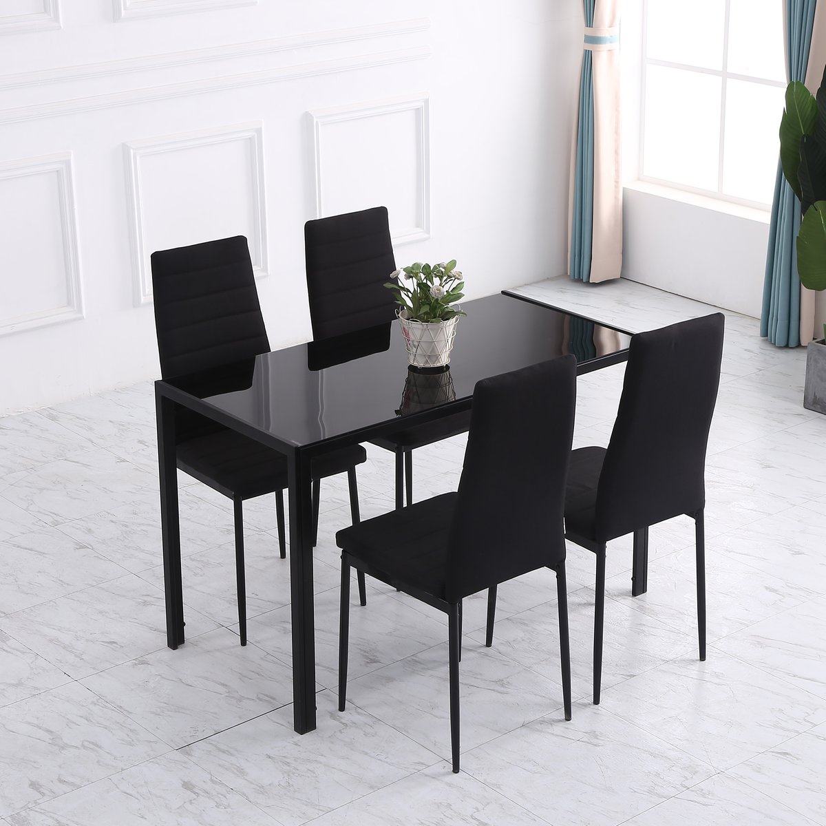 Chaise de salle à manger Lin (100% polyester) noir, HOMCOM