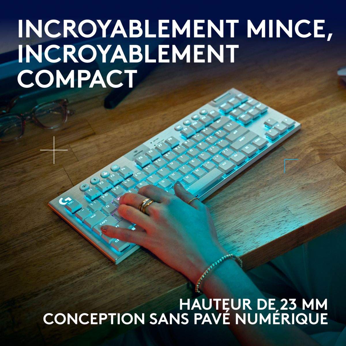 Clavier gamer sans fil G915 X Lightspeed TKL Tactile Blanc couleur unique, LOGITECH