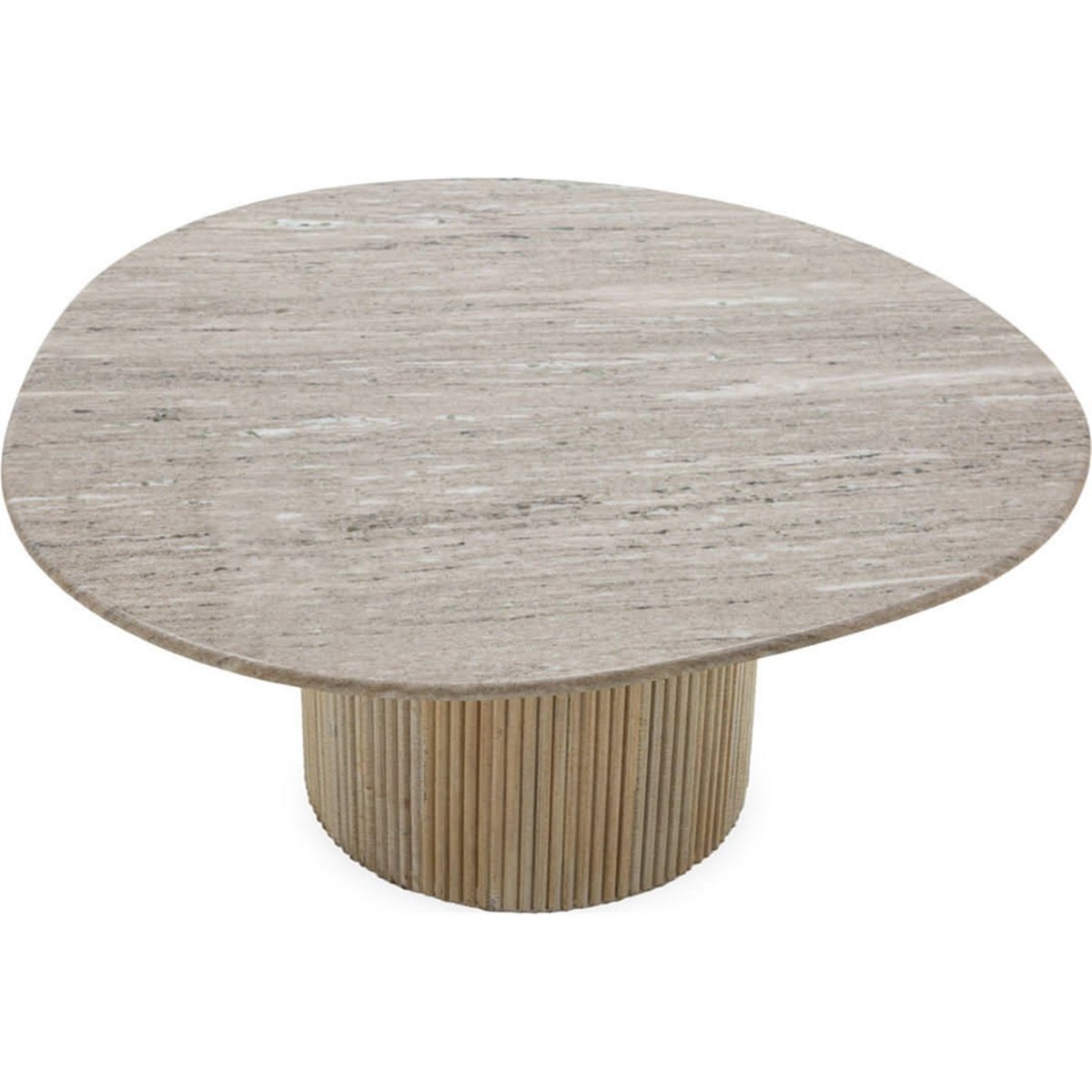 Table basse ronde en marbre et manguier gris et naturel blanc lavé, RECOLLECTION