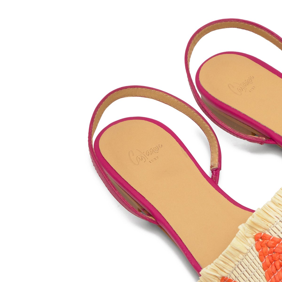 Ballerines ouvertes en raphia tressé et cuir nappa BERTA BERTA FLAT PLATFORM orange, CASTANER