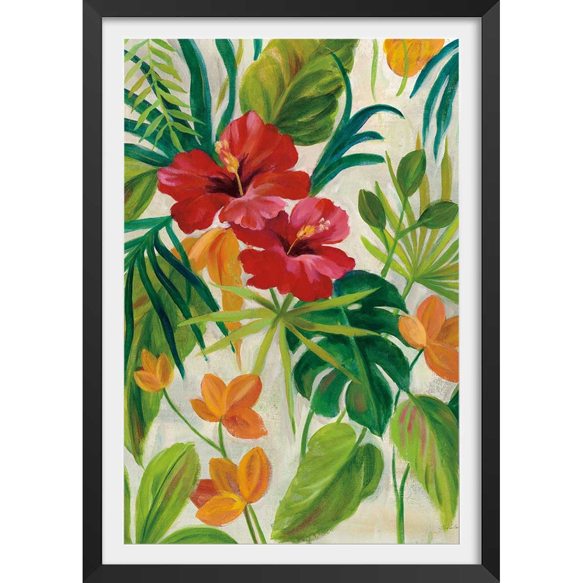 Poster Jardin tropical affiche + cadre en bois - noir, HEXOA